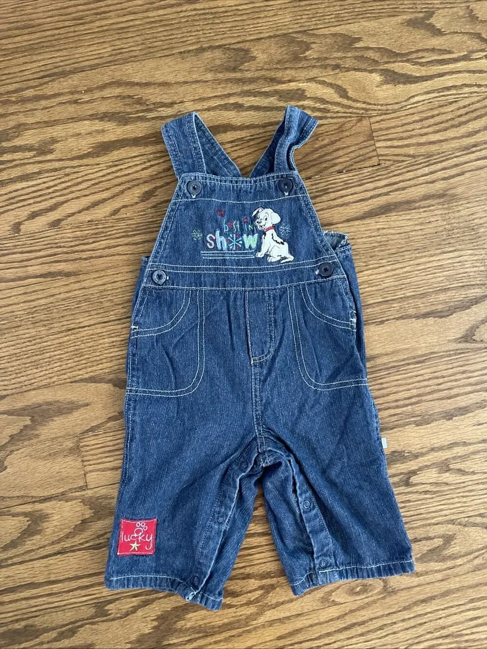 Vintage Y2K Disney 101 Dalmatians Denim Jean Overalls Baby Boy 6-9 Months Lucky